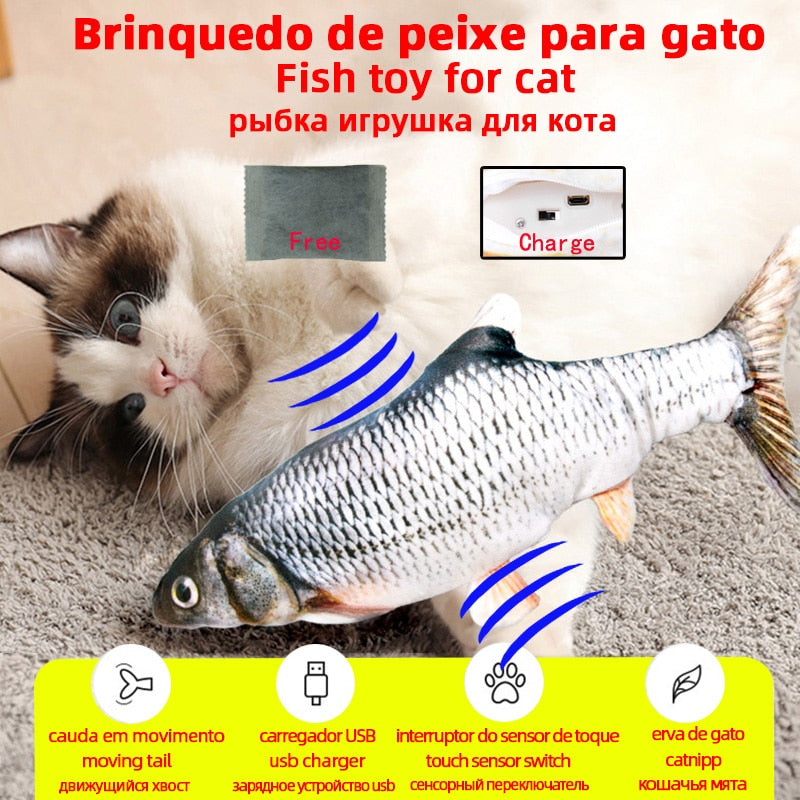 Brinquedo interativo para gatos, peixe que pula usb